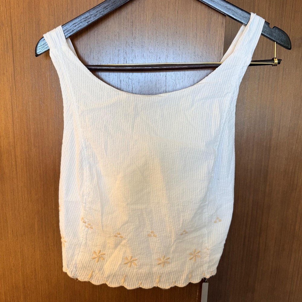 NWT Free People Women L Ivory Combo Embroidered Scalloped Tie Back Crop Top Boho